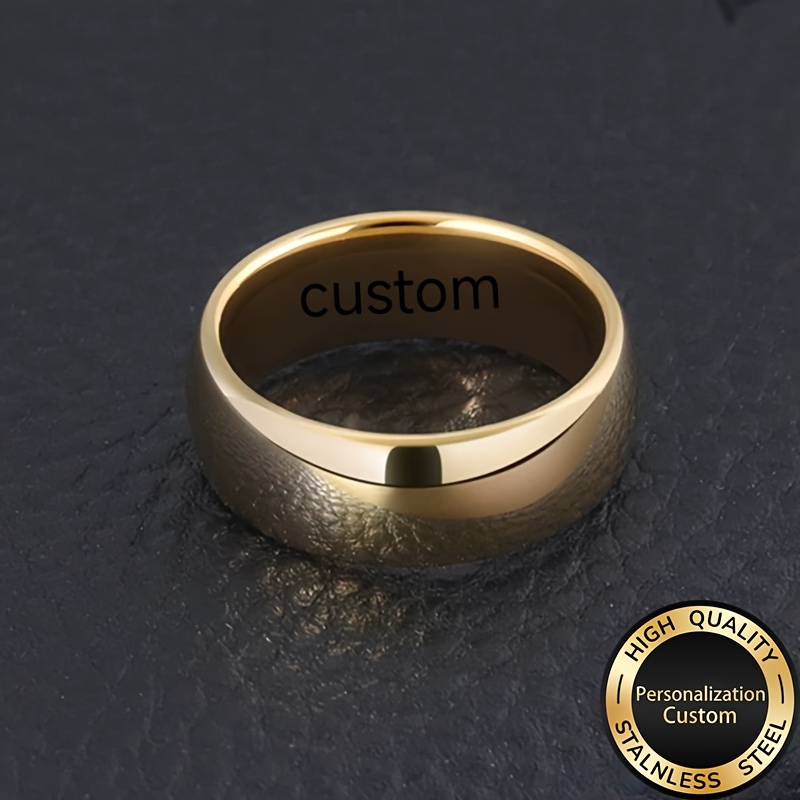 Men's Customized Engraved Golden Plated Ring, Fashion Gift